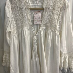 Free People Cream Peasant Lace Blouse